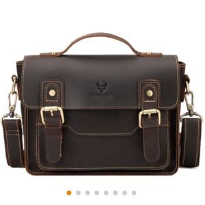 Humerpaul Leather Crossbody Messenger Bag Brown Commuter Satchel Brown NWT